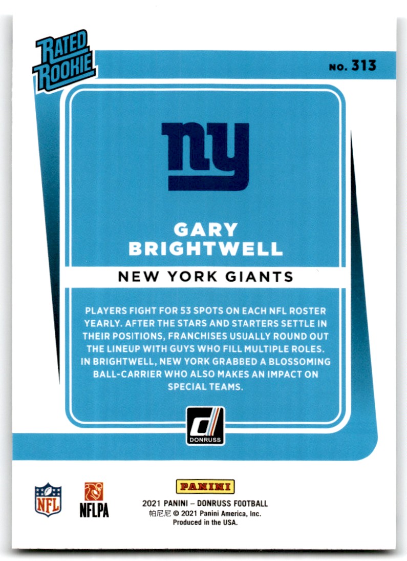 2021 Donruss Gary Brightwell #313 card back image