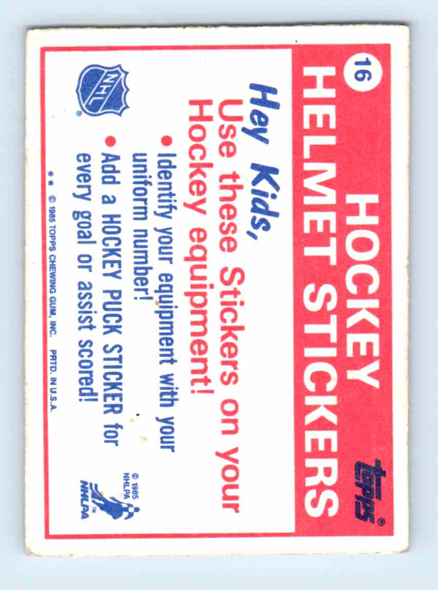 1985-86 Topps Sticker Inserts Pittsburgh Penguins #16 card back image