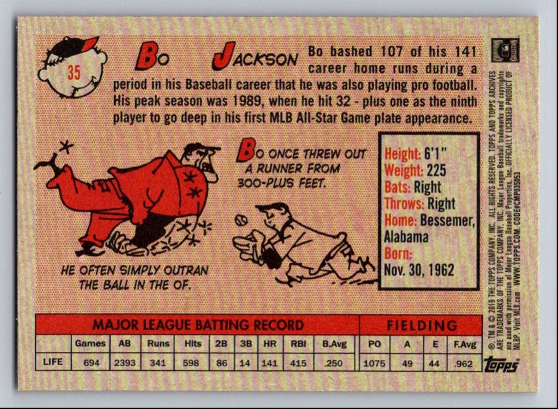 2019 Topps Archives Baseball Bo Jackson #35 card back image