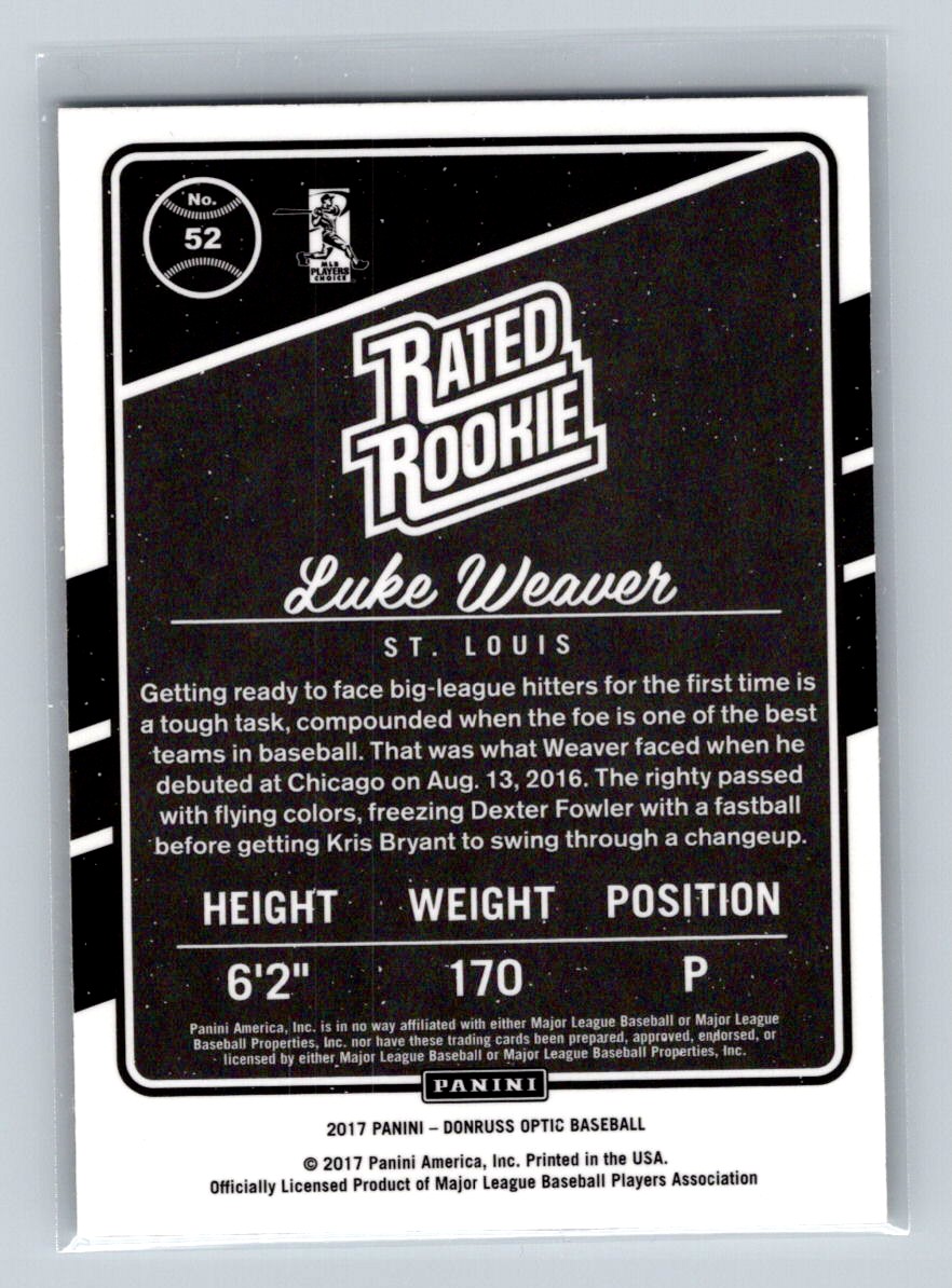 2017 Donruss Optic Luke Weaver #52 card back image
