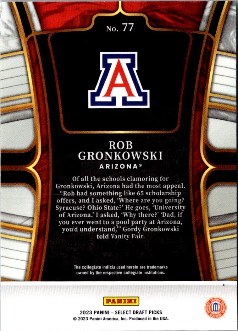 2023 Panini Select Draft Picks Rob Gronkowski #77 card back image