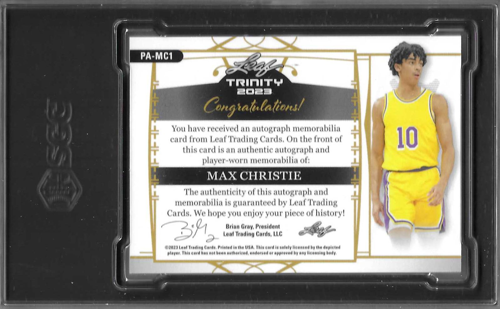 2023-24 Leaf Trinity Patch Autographs Silver Max Christie #PA-MC1 card back image
