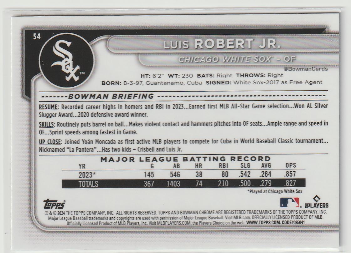 2024 Bowman Chrome Luis Robert Jr. #54 card back image