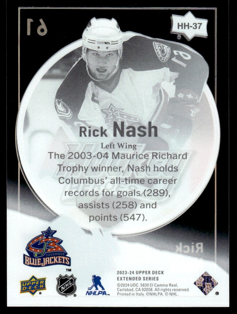 2023-24 Upper Deck Hockey Heroes Rick Nash #HH-37 card back image