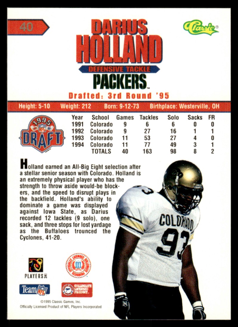 1995 Classic NFL Rookies #40 Darius Holland Green Bay Packers