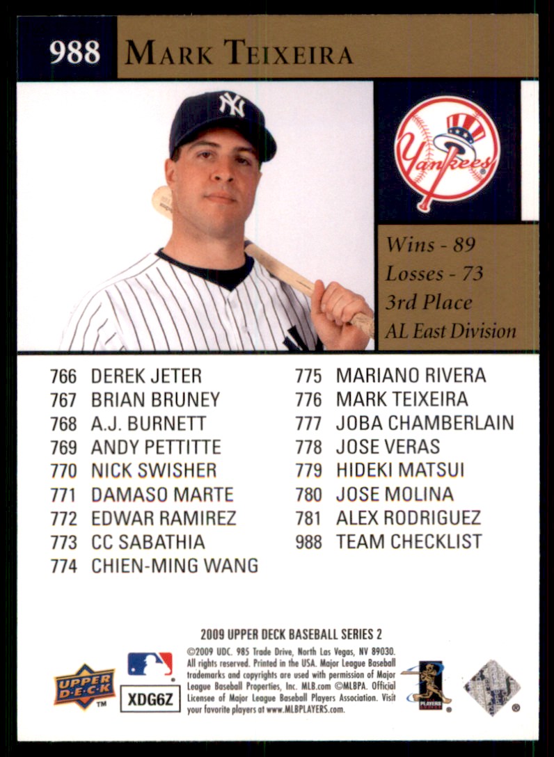 2009 Upper Deck Mark Teixeira #988 card back image
