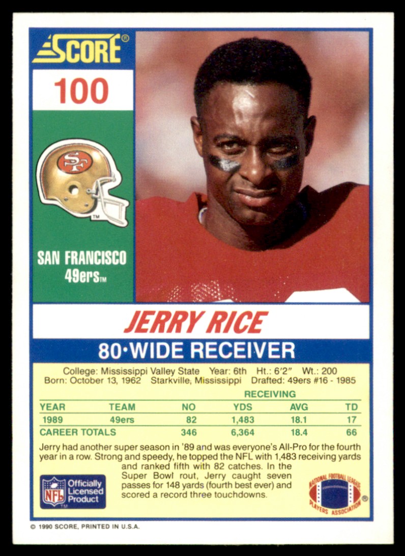 1990 Score 100 Hottest Jerry Rice #100 on Kronozio