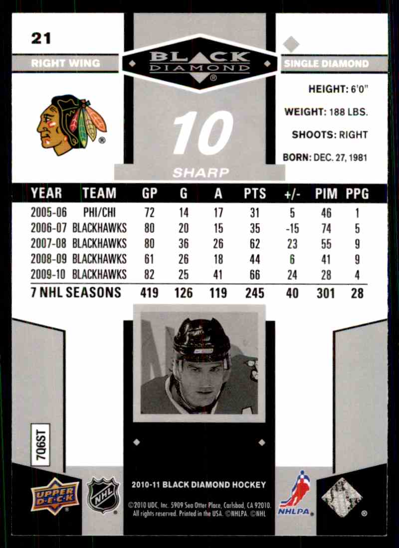 2010-11 Upper Deck Black Diamond Patrick Sharp #21 card back image
