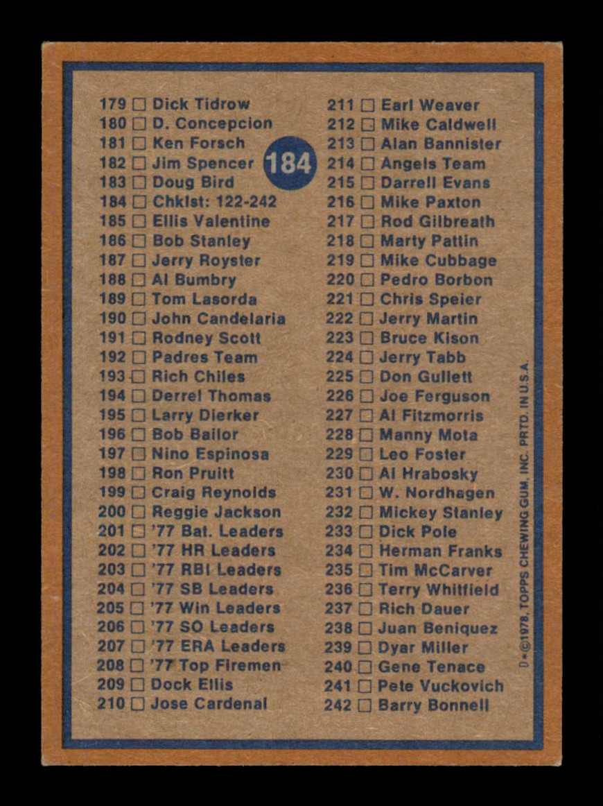 Topps Baseball #1-250 1978 - TÚ ELIGES - Completa tu conjunto - Imagen 367 de 499