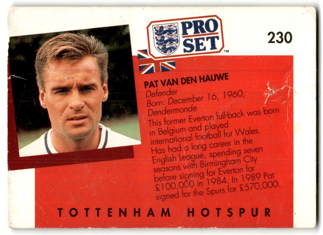 1990 Pro Set Pat Van Den Hauwe #230 card back image