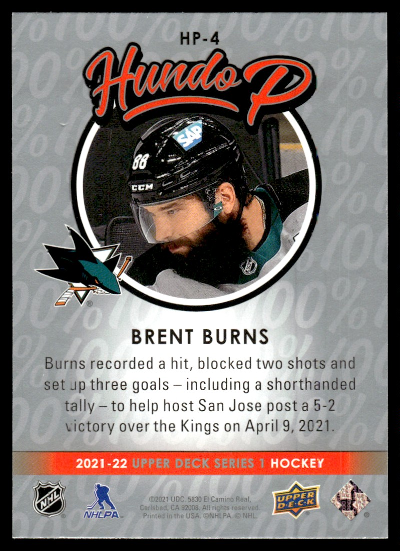 2021-22 Upper Deck Hundo P Brent Burns #HP-4 card back image
