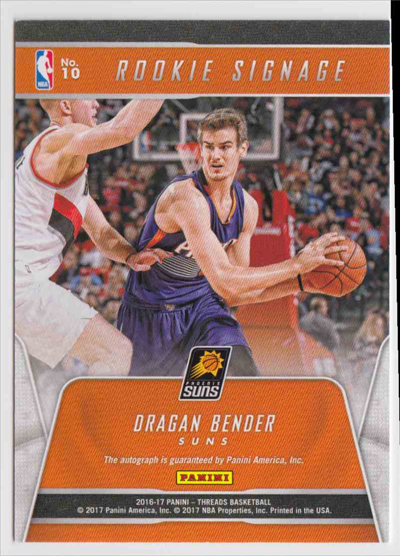 2016-17 Panini Threads Rookie Signage Dragan Bender #10 card back image