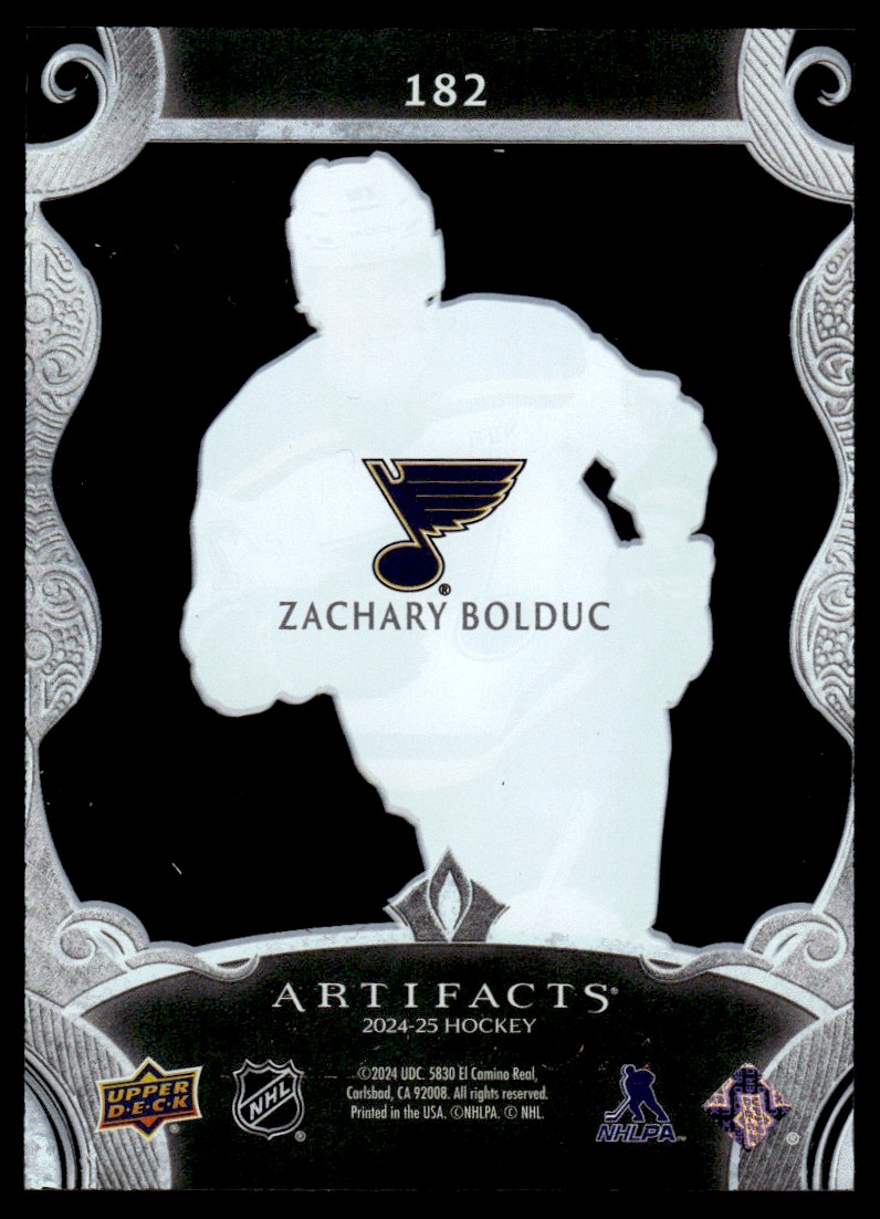 2024-25 Upper Deck Artifacts Rookies Zachary Bolduc #182 card back image