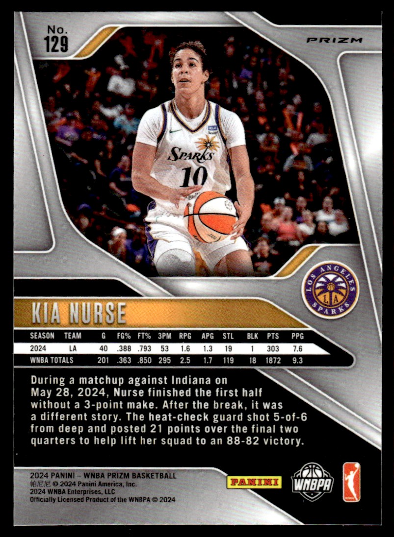 2024-25 Panini Prizm WNBA Silver Kia Nurse #129 card back image