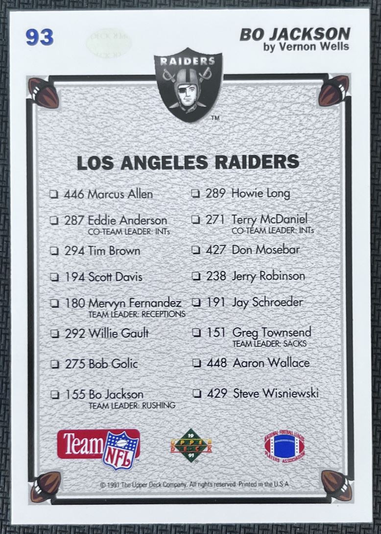 1991 Upper Deck Bo Jackson #93 card back image