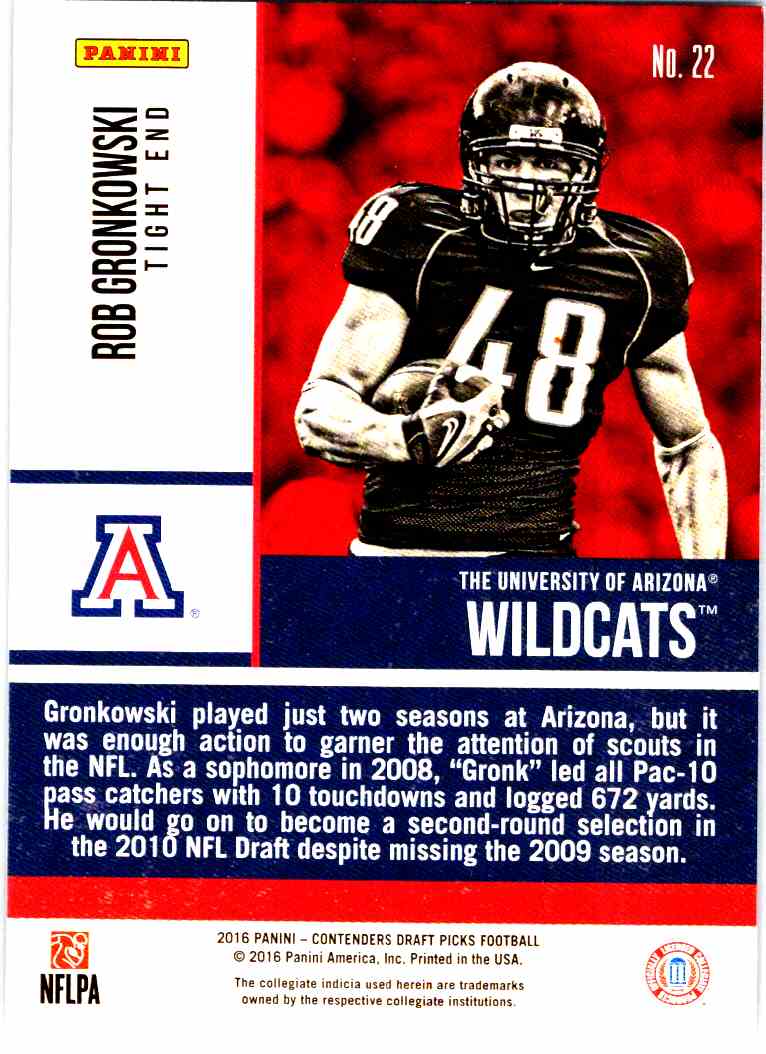 2016 Panini Contenders Draft Picks Old School Rob Gronkowski #22 card back image