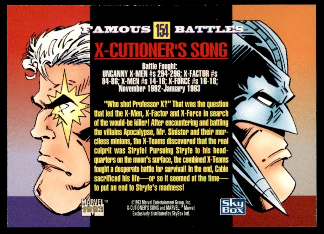 1993 Marvel Universe SkyBox X-Cutioner's Song X-Men Cyclops Jean Grey #154 card back image