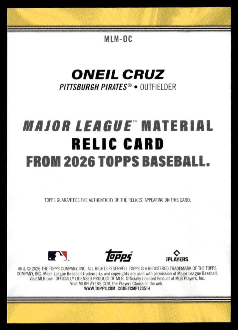 2026 Topps Major League Material Oneil Cruz #MLM-OC | eBay