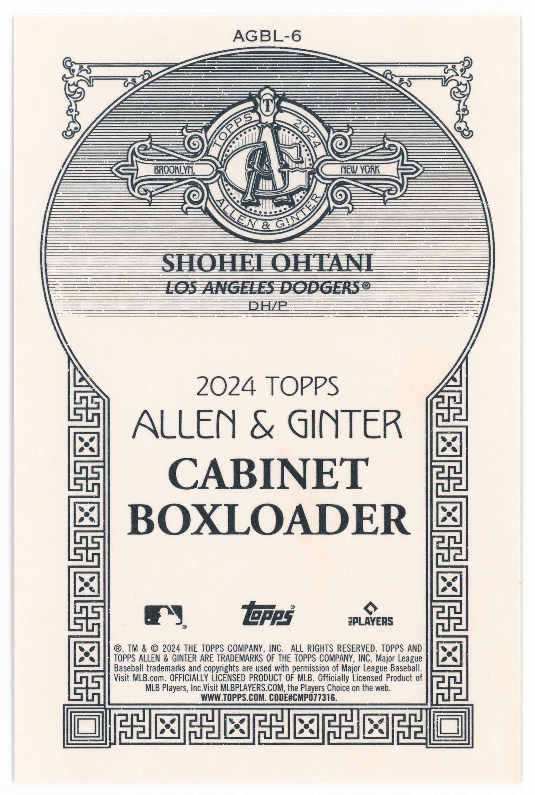 2024 Allen & Ginter Cabinet Boxloader Shohei Ohtani #AGBL-6 card back image