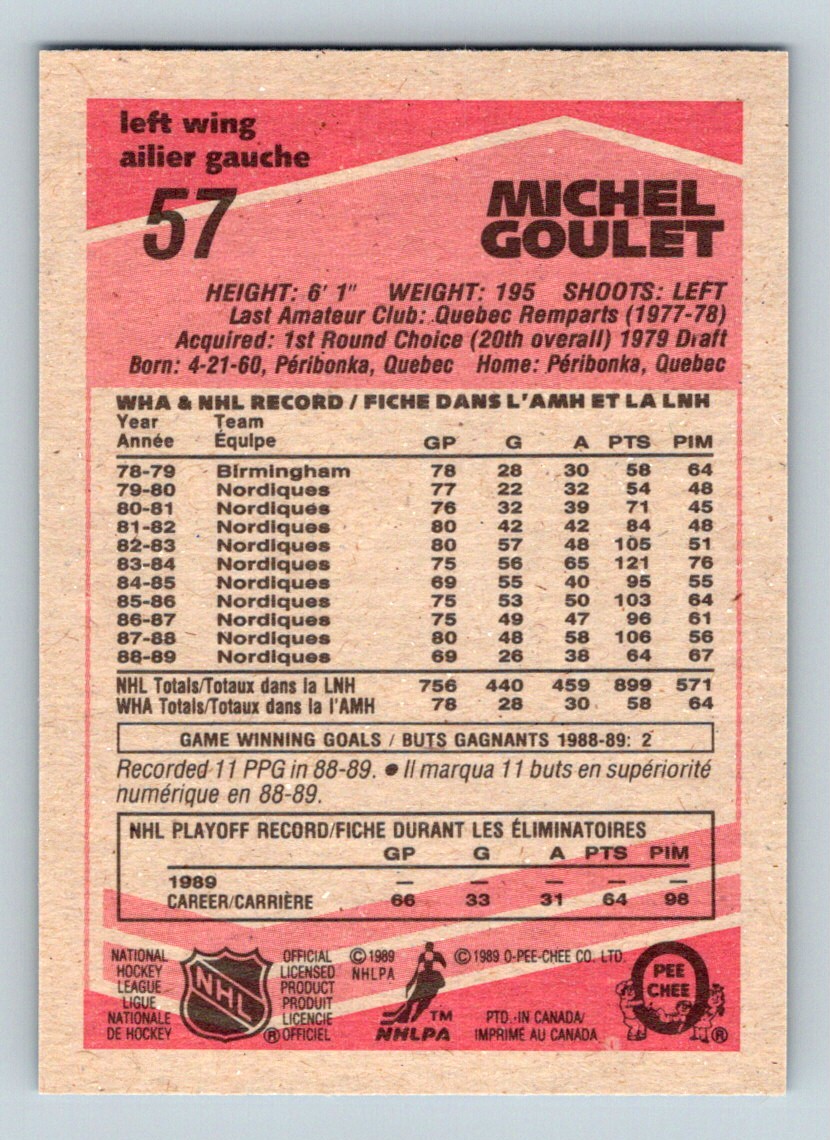 1989-90 O-Pee-Chee Michel Goulet #57 card back image