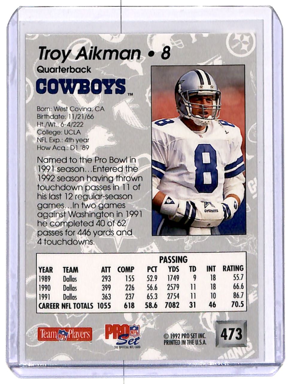 1992 Pro Set Troy Aikman Dallas Cowboys #8 | eBay