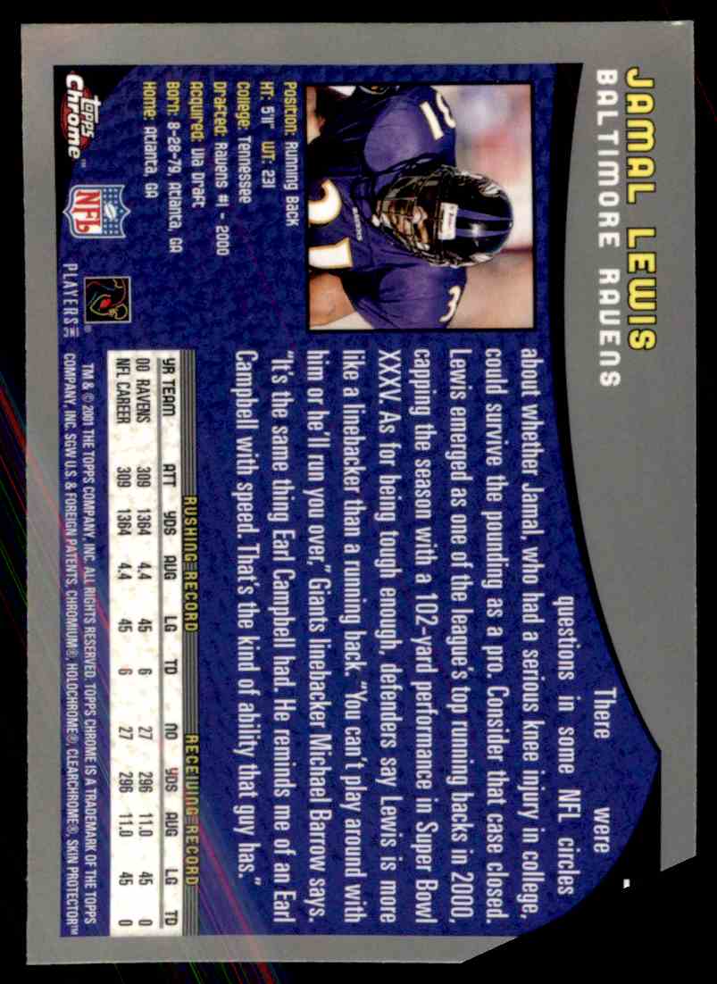 2001 Topps Chrome Jamal Lewis #33 card back image