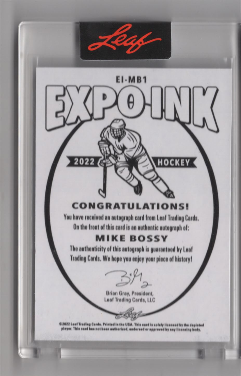 2022-23 Leaf Expo Ink Mike Bossy #EI-MB1 card back image