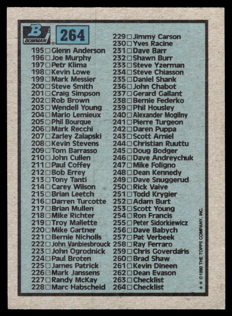 1990-91 Bowman ! Checklist 133-264 #264 card back image