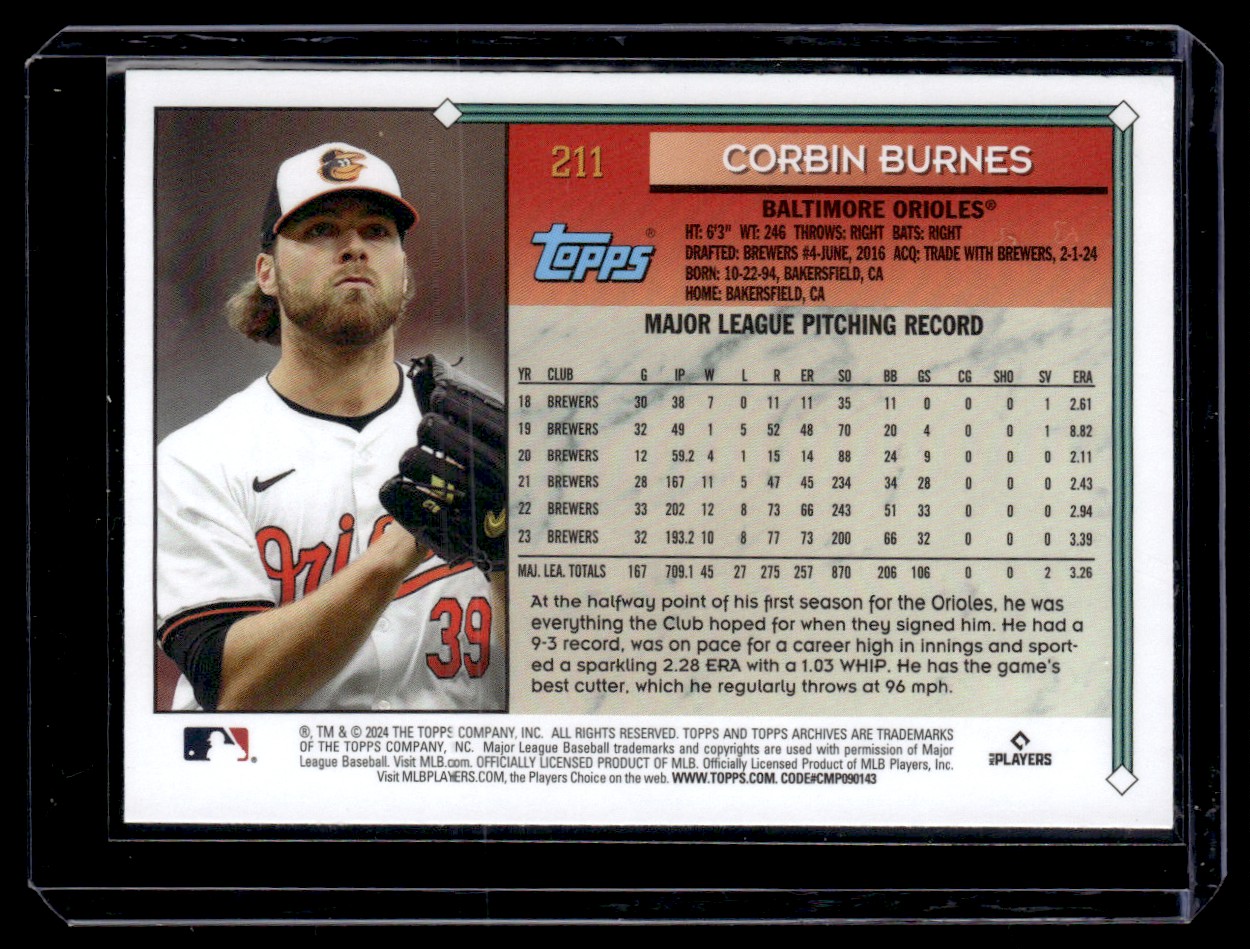 2024 Topps Archives Corbin Burnes #211 card back image