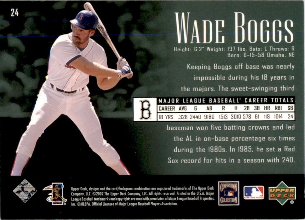 2002 Upper Deck Piece Of History Wade Boggs #24 Boston Red Sox HOF