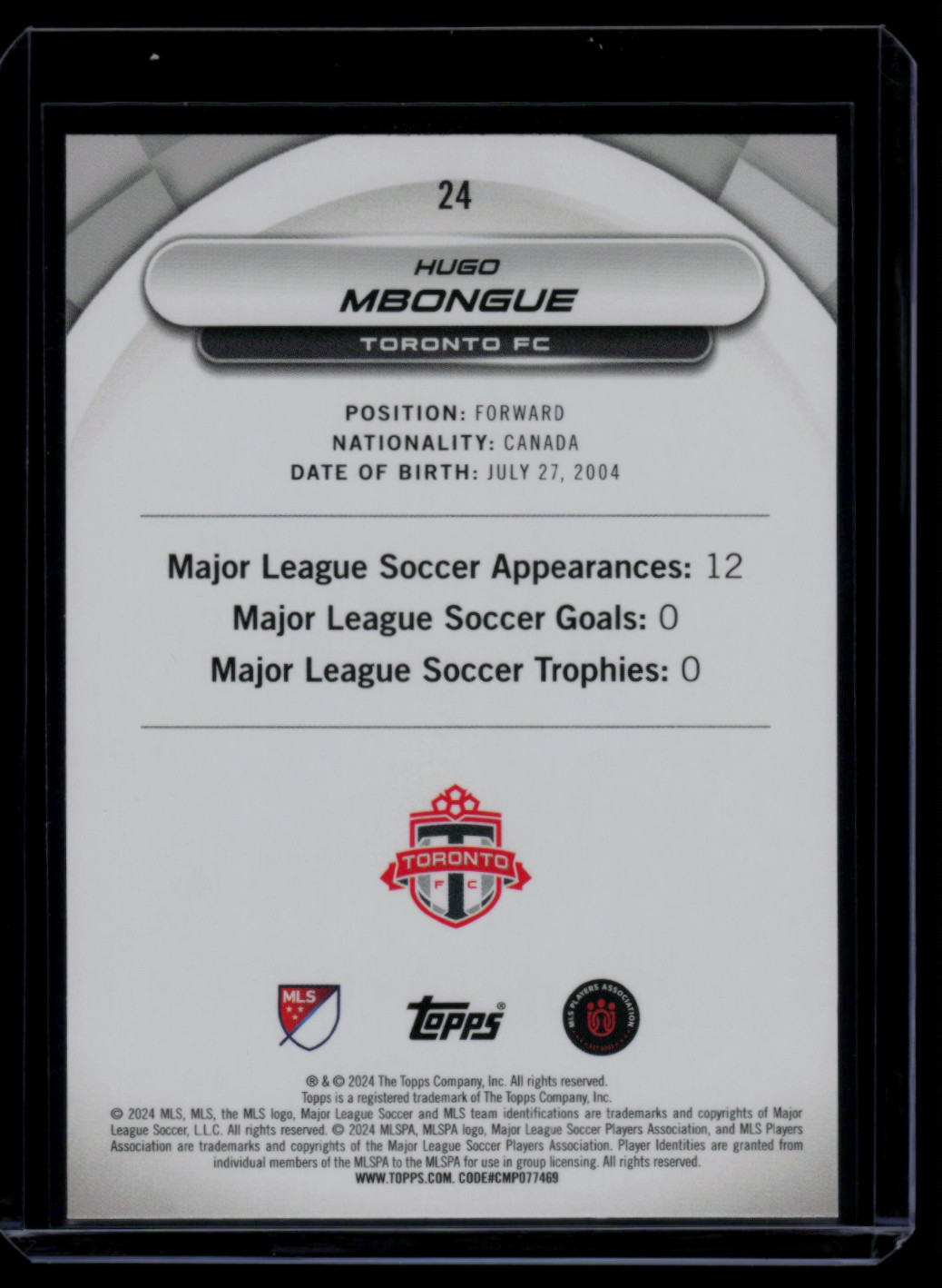 2024 Topps MLS Superstars Yellow Common Hugo Mbongue #24 card back image