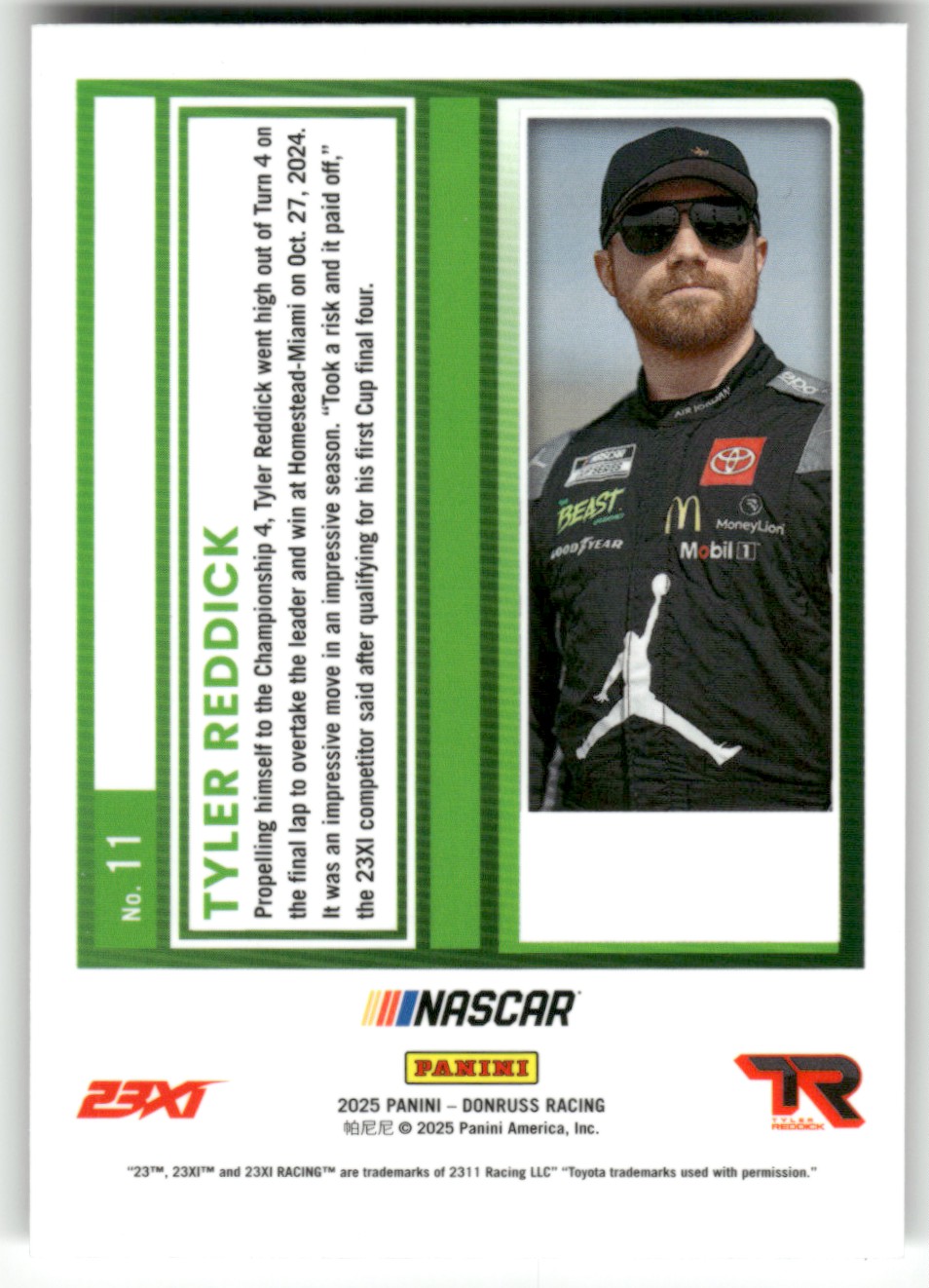 2025 Donruss NASCAR Optic TYLER REDDICK #11 card back image