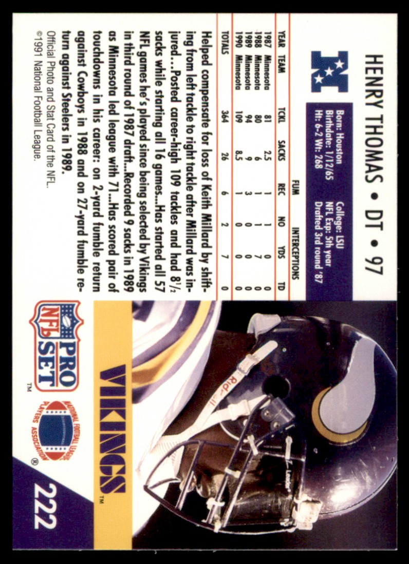 1991 Pro Set Henry Thomas #222 card back image