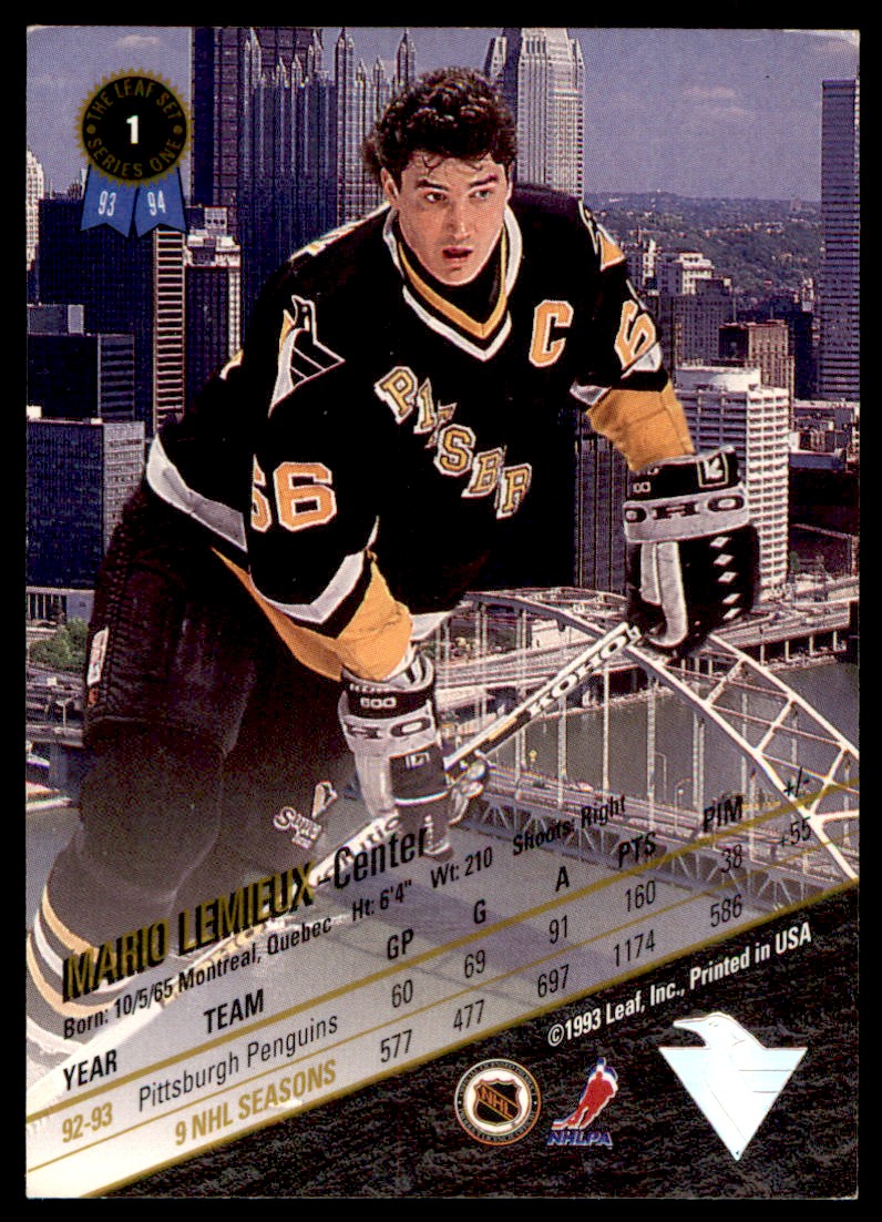 1993-94 Leaf Mario Lemieux #1 card back image