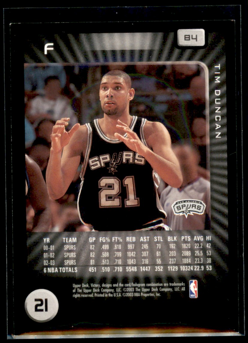 2003-04 Upper Deck Victory Tim Duncan San Antonio Spurs #84 | eBay