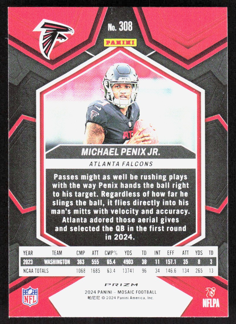2024 Mosaic Pink Camo Prizms Michael Penix Rookie Atlanta