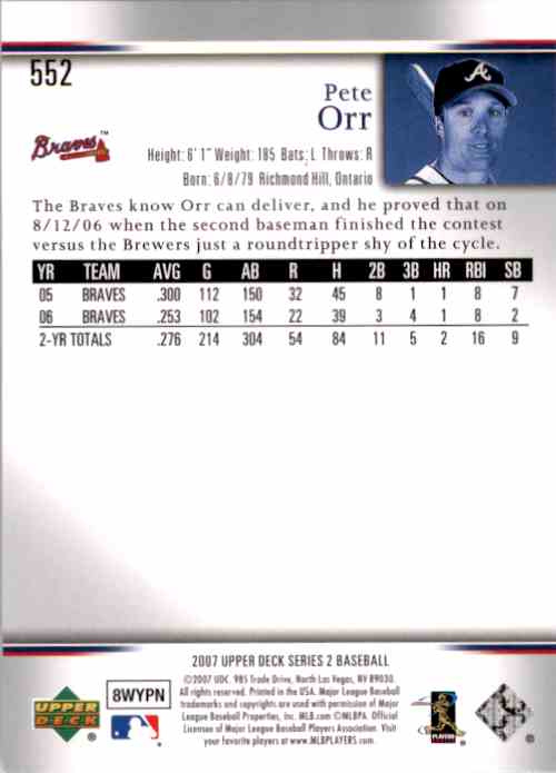 2007 Upper Deck Baseball Card Pete Orr #552 on Kronozio