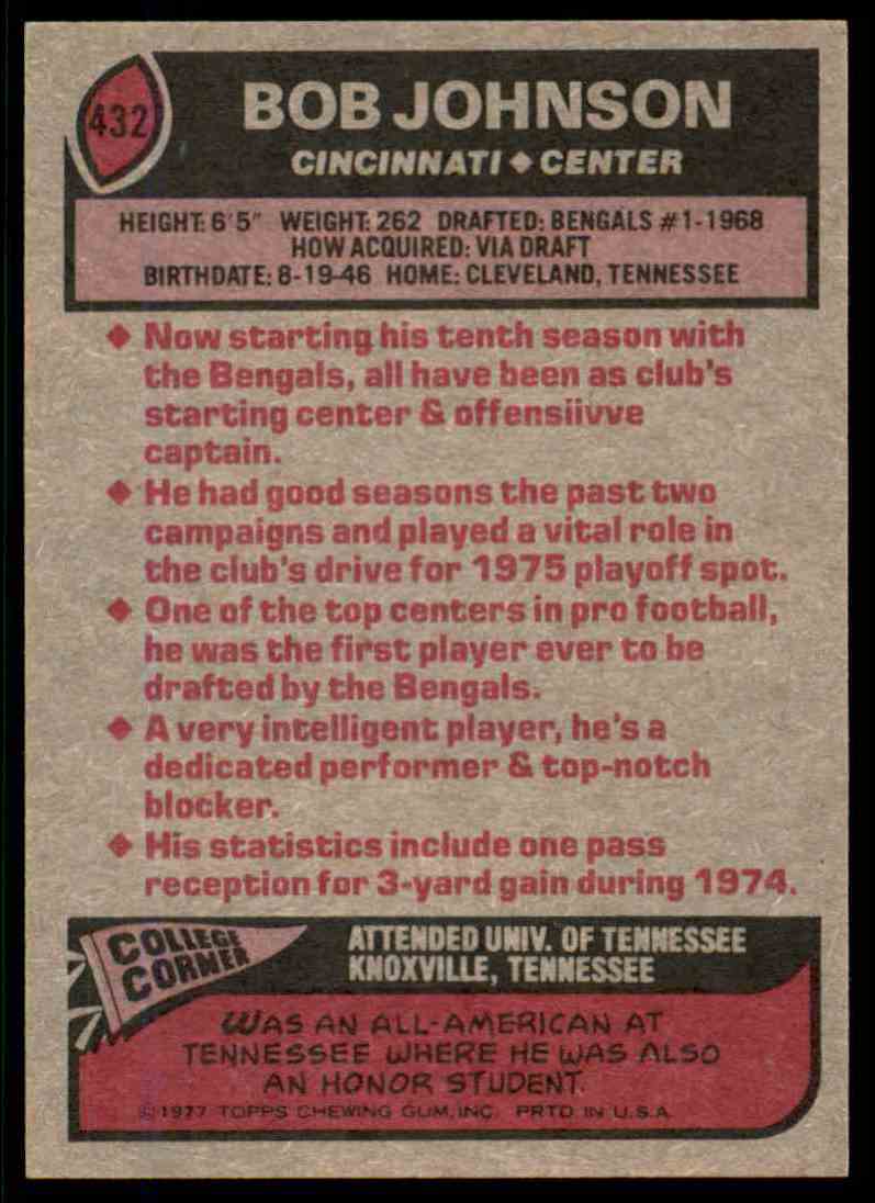 1977 TOPPS FOOTBALL BOB JOHNSON 432 NMMT OR BETTER SET