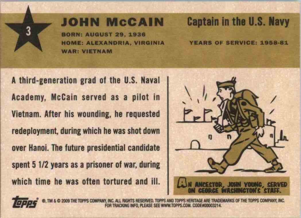 2009 Topps Heritage John Mccain #3 card back image
