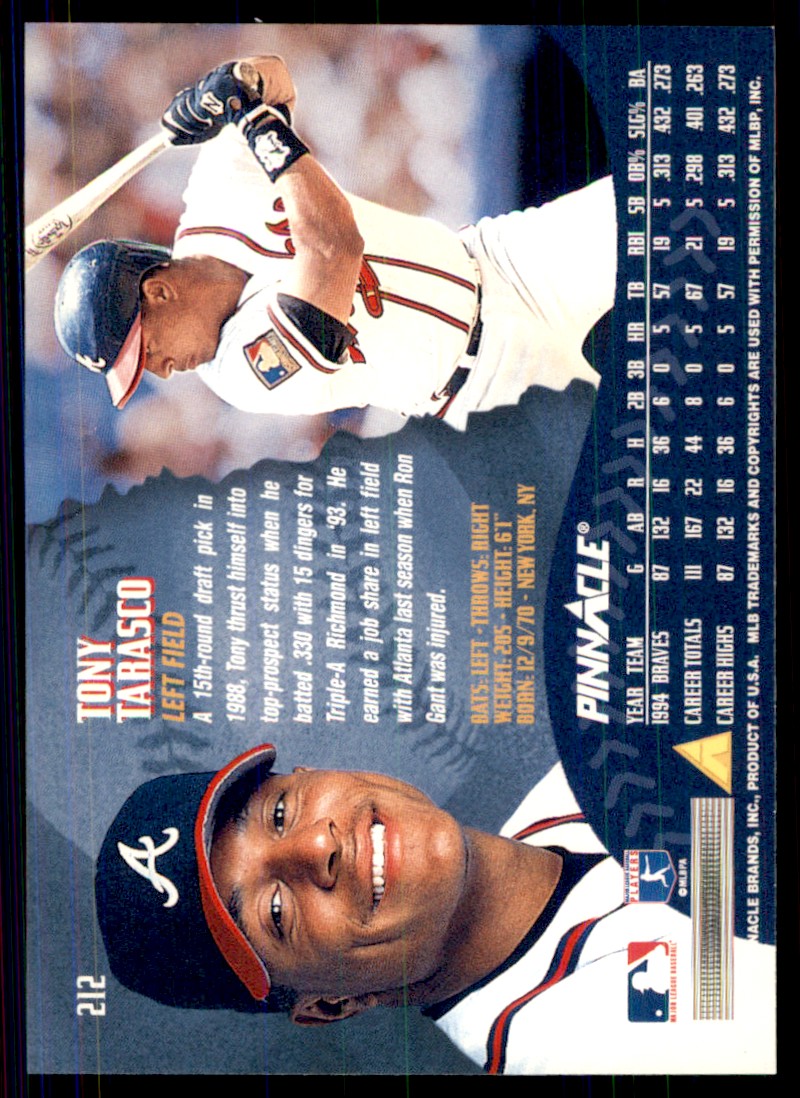 1995 Pinnacle Tony Tarasco #212 card back image