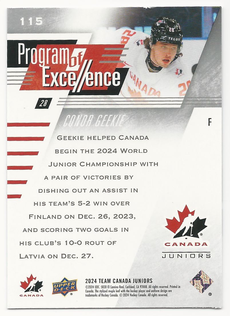 2024-25 Upper Deck Team Canada Juniors Conor Geekie #115 card back image