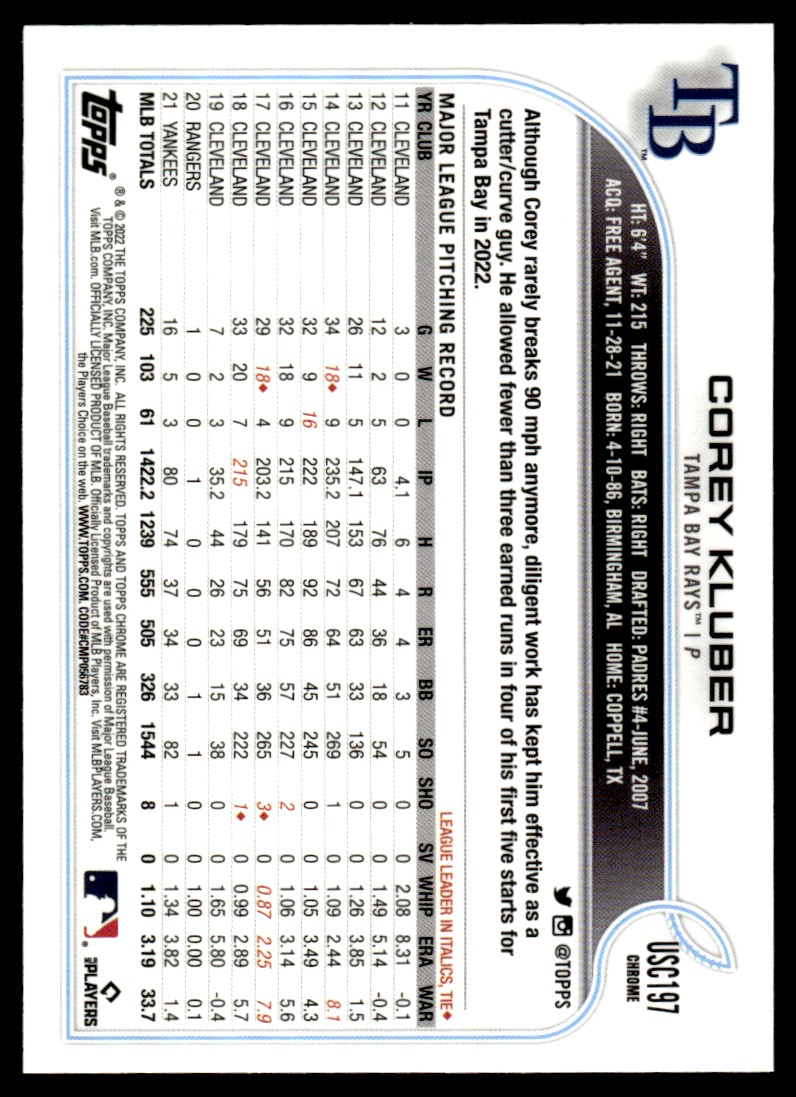 2021 Topps Archives Signature Series Active Player Edition Corey Kluber Corey Kluber #6 card back image