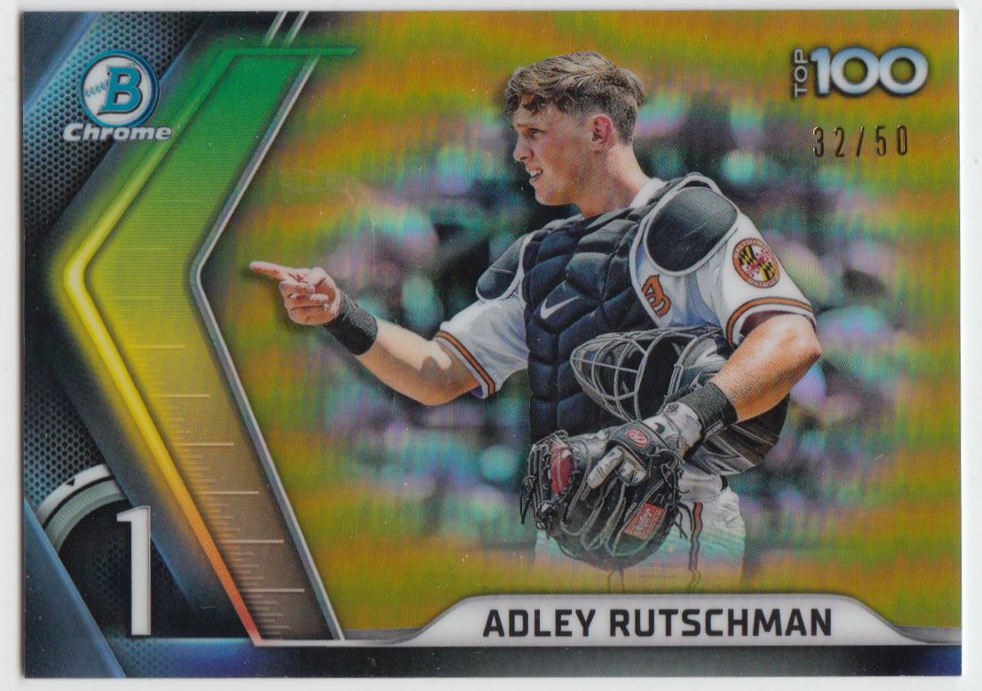 2022 Bowman Chrome Scouts Top 100 Gold Refractors Adley Rutschman #BTP-1 card front image