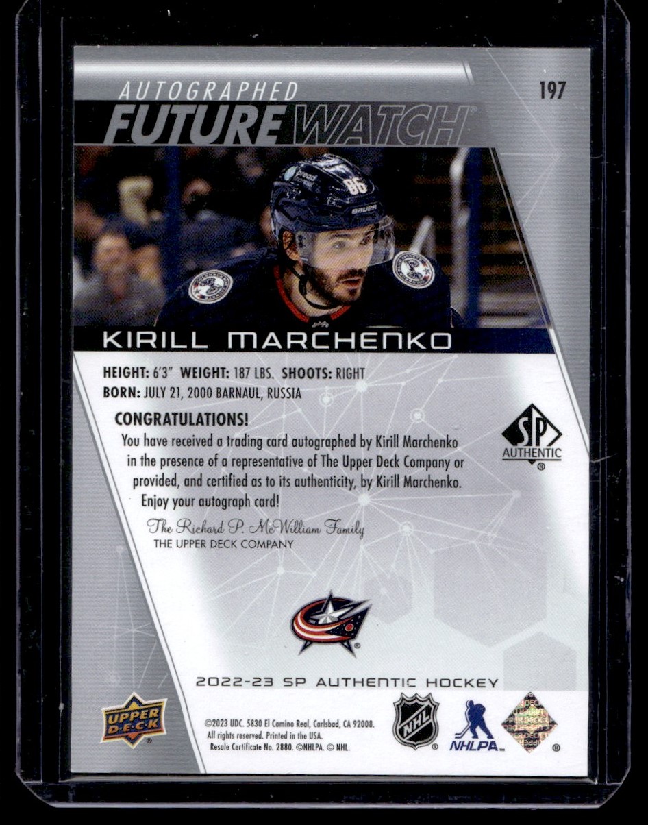 2022-23 SP Authentic Future Watch Autographed Kirill Marchenko #197 card back image