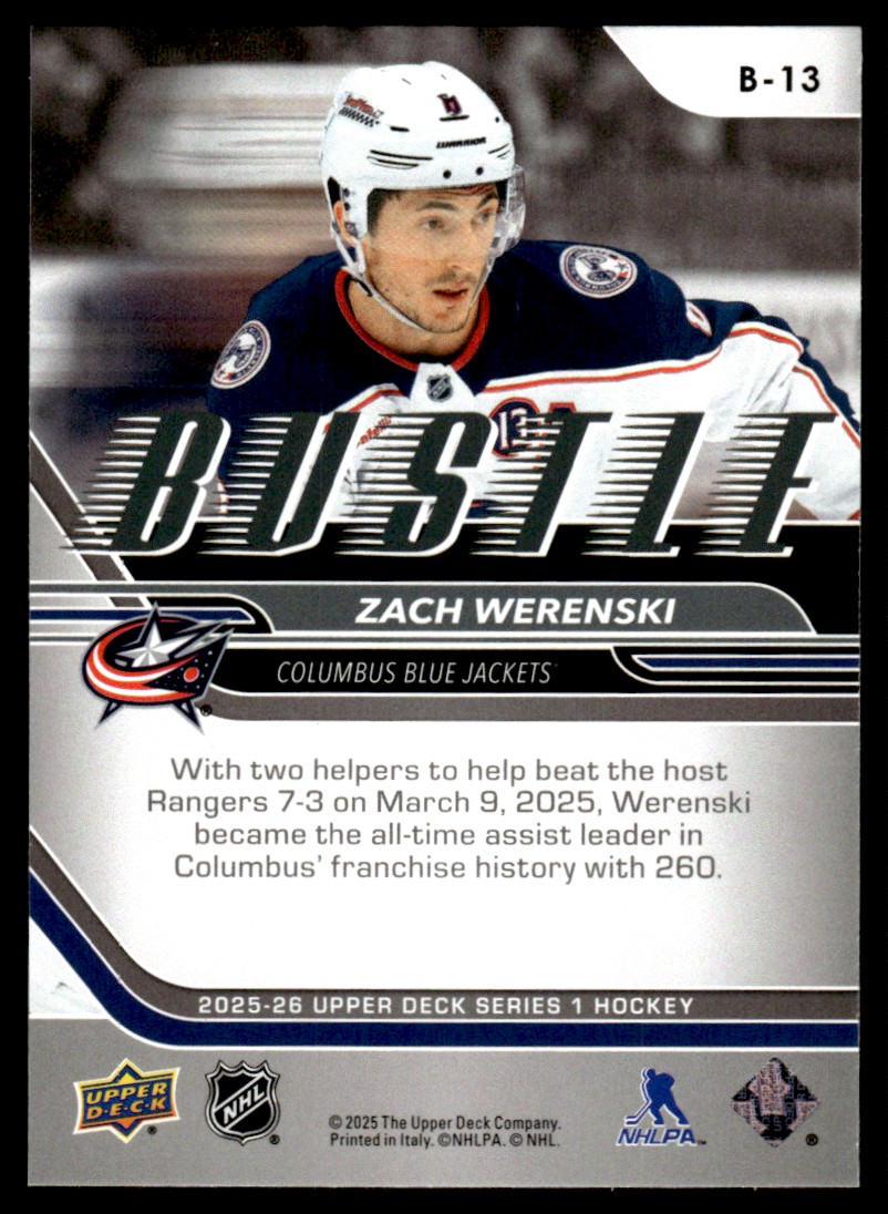 2025-26 Upper Deck Series 1 Bustle Zach Werenski Columbus Blue