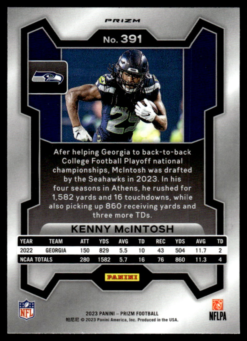 2023 Panini Prizm Orange Lazer Kenny McIntosh Rookie Seattle