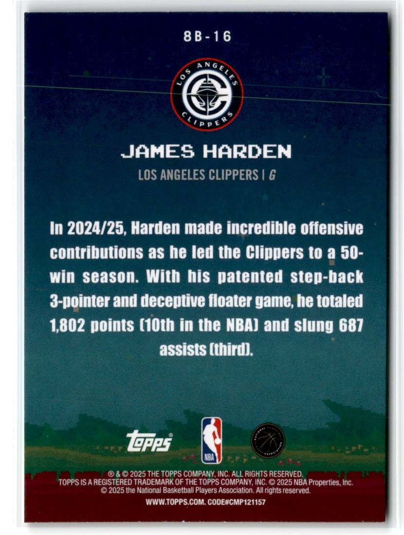 2025-26 TOPPS BASKETBALL 8-BIT BALLERS JAMES HARDEN CLIPPERS #8B