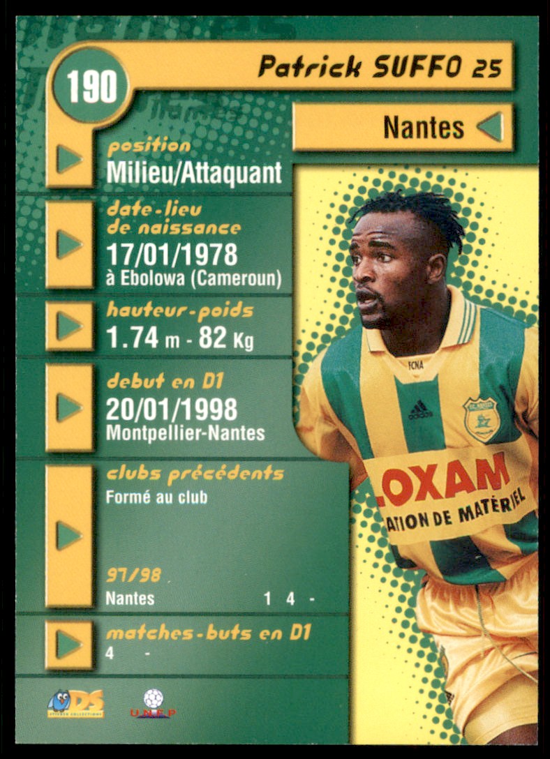 1998 DS France Patrick Suffo #190 card back image