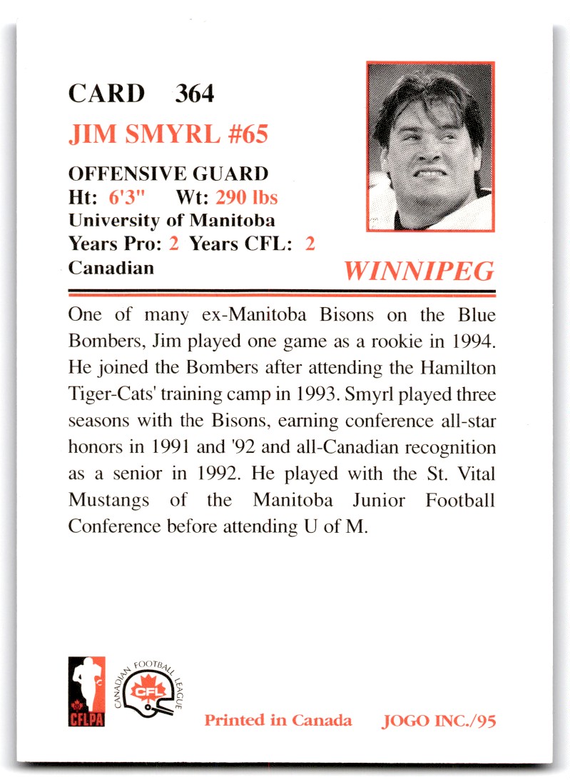 1995 JOGO Jim Smyrl #364 card back image