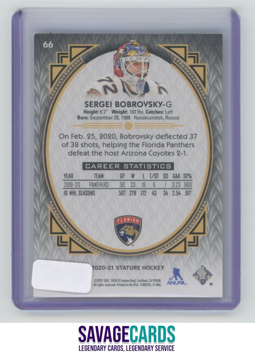 202021 UD Stature Sergei Bobrovsky 66 on Kronozio